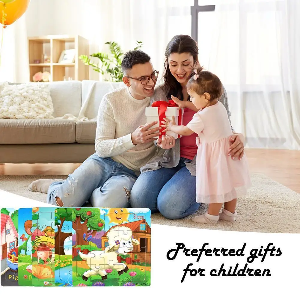 

20 Slice Wooden Puzzle Toy Children Baby Early Educational Learning Toy For Kids Cartoon Animals Wood Jigsaw Puzzles 14.7x1 Q7S4