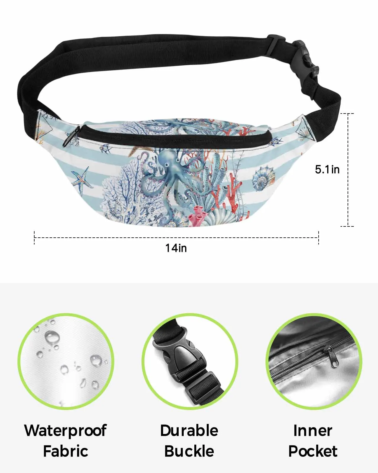 Океанская синяя полосатая искусственная оболочка поясная сумка Осьминог