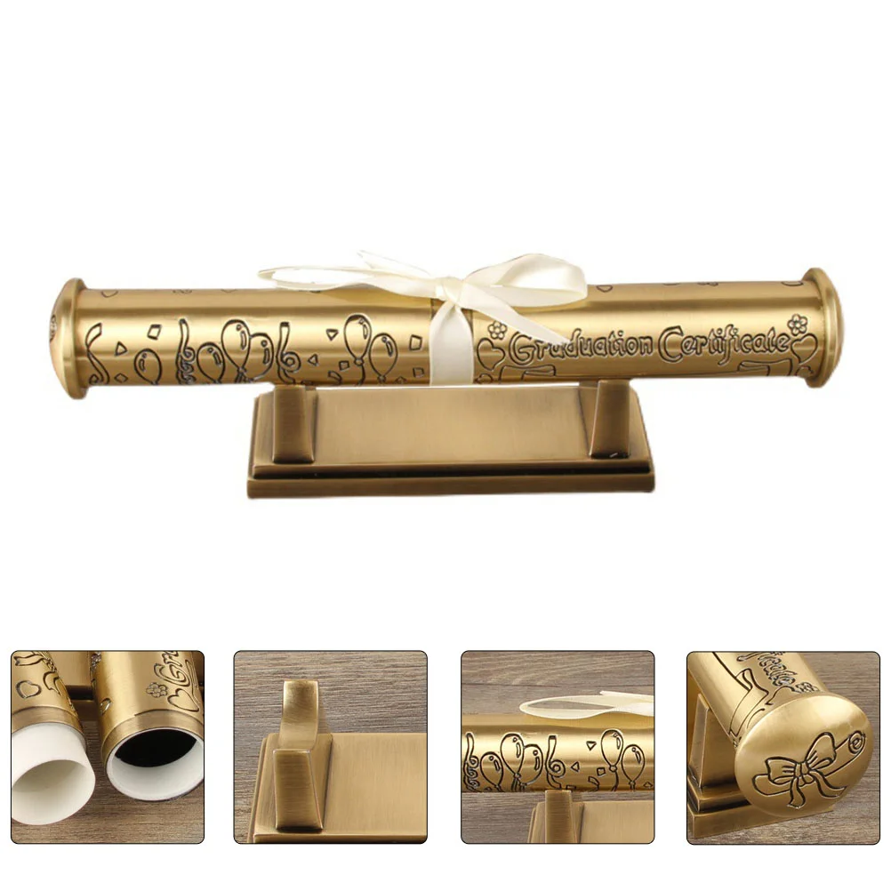 

European Certificate Holder Decorative Diploma Scroll Vintage Tube Metal Household Exquisite