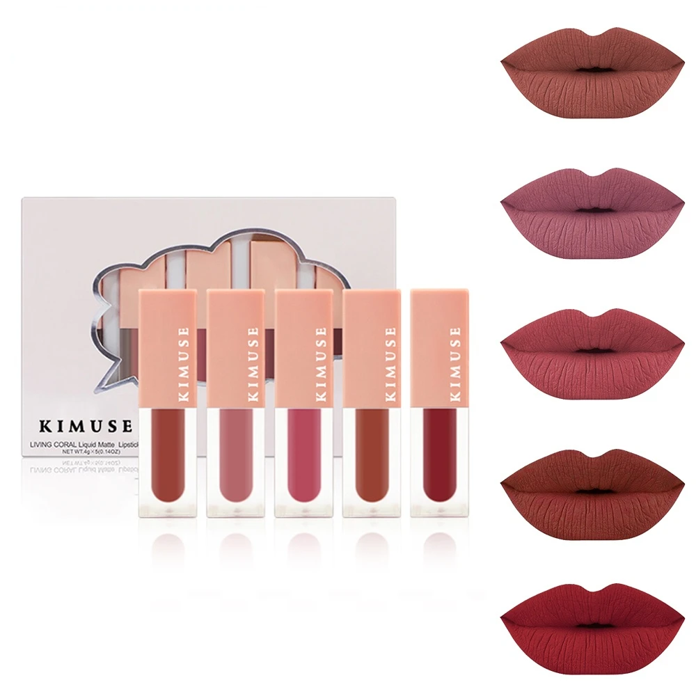 

KIMUSE 5pcs Liquid Lipstick Red Matte Cosmetic Nude Long Lasting Cream Lip Gloss Lip Glaze Waterproof Frosted Bottle Lip Makeup