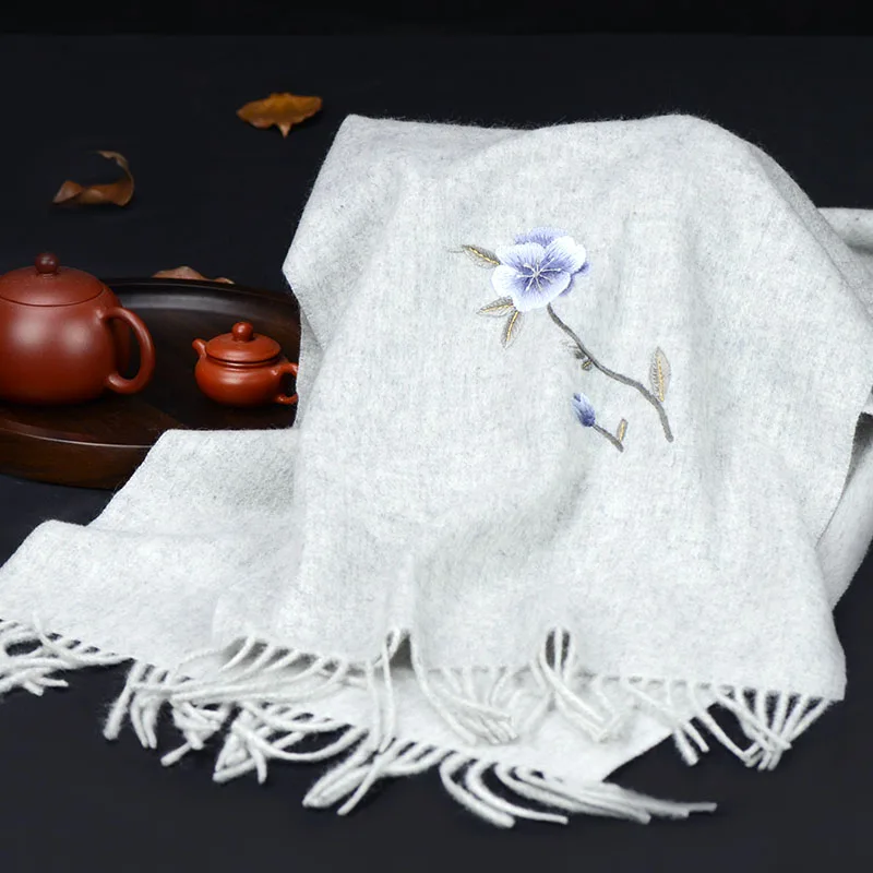 Известный кашемировый шарф с вышивкой Suzhou для мужчин и женщин на осень зиму