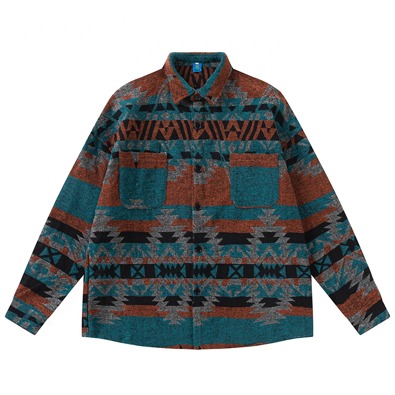 

Рубашка мужская с длинным рукавом, винтажная графическая блузка в национальном стиле, на пуговицах, уличная одежда в стиле хип-хоп, Повседневная модная рубашка в стиле Харадзюку, осень