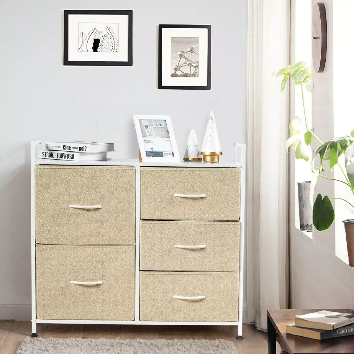 

Fabric Storage Dresser with 5 Drawers - Furniture Storage Tower Unit for Bedroom,Hallway,Closet,Office Organization- Steel Frame