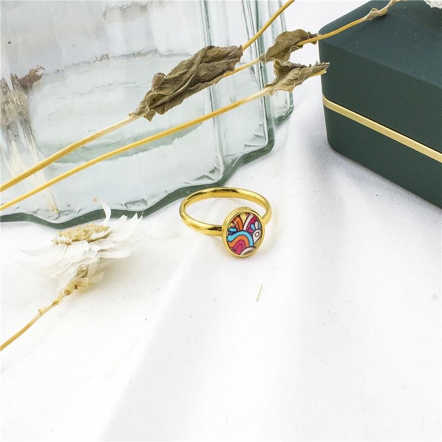 Дешевые стеклянные кольца с цветочным узором для женщин уникальные ювелирные