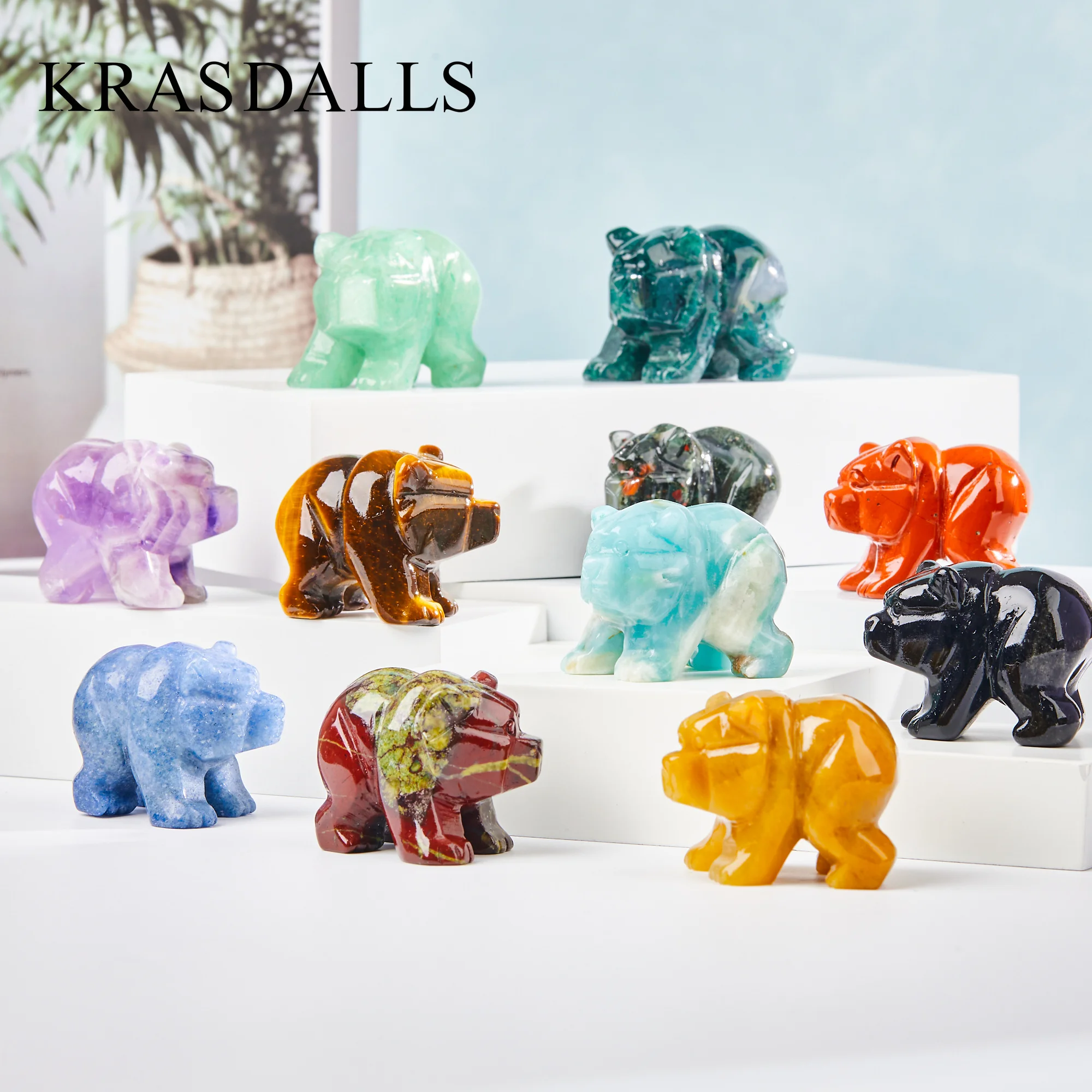 

Gemstone Bear Carving Small Cute Crystal Animal Hand Carved Quartz Rocks Mineral Healing Reiki Craft Figurines Gift 1.5"