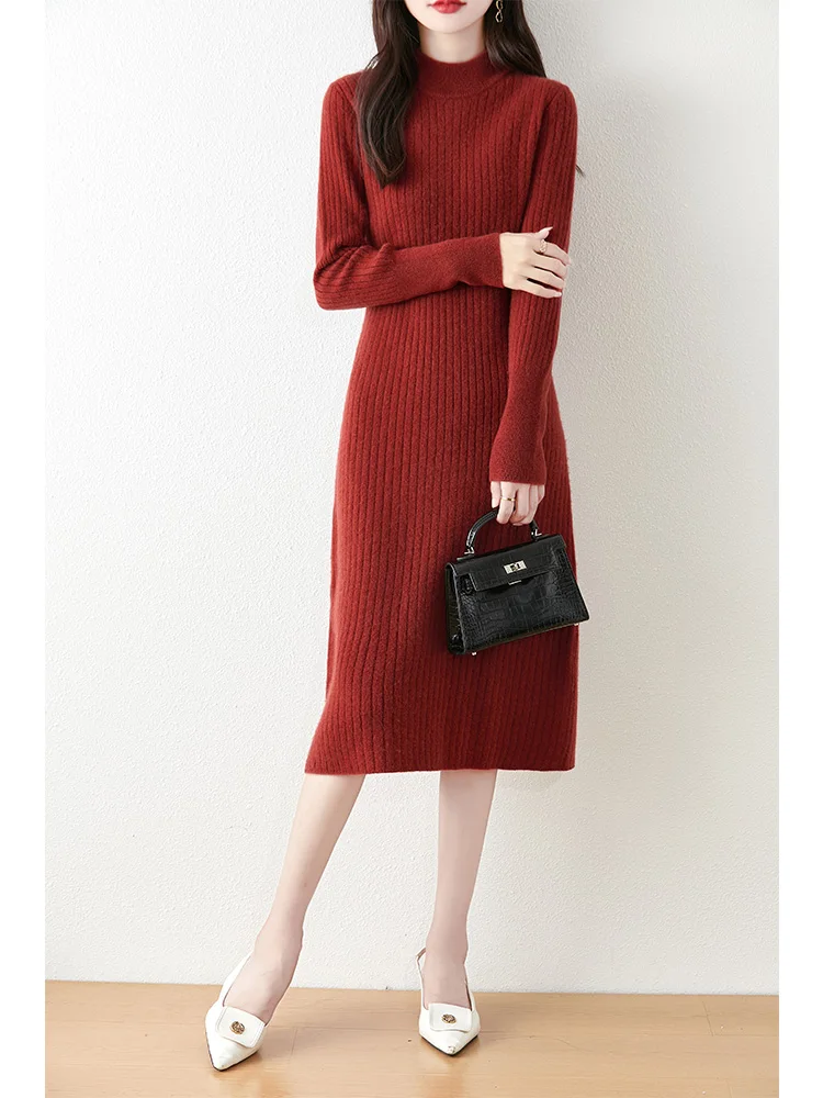 Женское трикотажное платье из 100%-ной шерсти длинная юбка-пуловер с