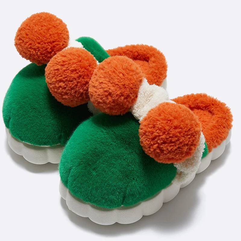 

2022 New Female PU leather and cashmere baotou men and women wear matching slippers yz100