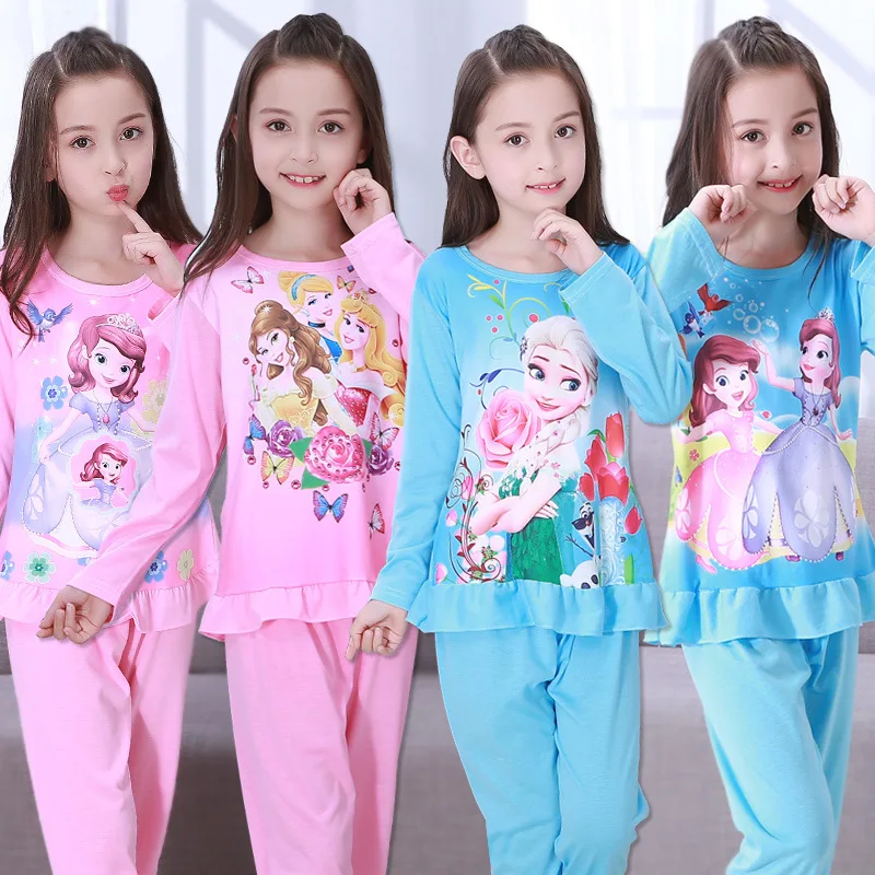 

disney frozen Girls Pajamas Anna Elsa Clothing Sets Kids Long Sleeve Cartoon Home Clothes Girl Sleepwear Suit Girl Nightgown