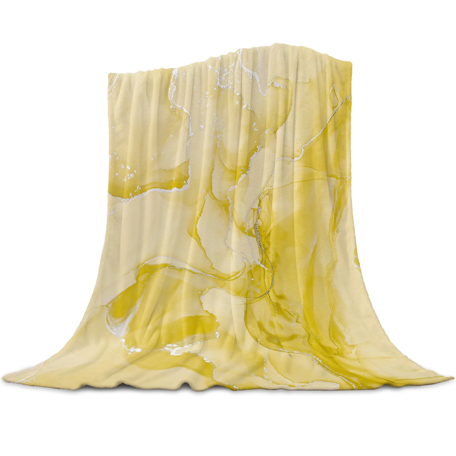 Yellow Marble Pattern Flannel Throw Blanket King Queen Size Super Soft for Bed Sofa Couch Living Room Blanket Lightweight Warm