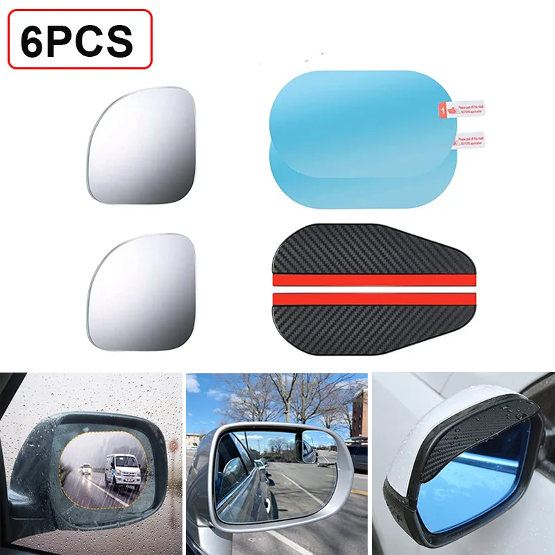 

6pcs Car Blindspot Mirror Waterproof Film Rain Visor Guard Protector Anti-fog Sticker Side Window Rear View Mirror Accessories