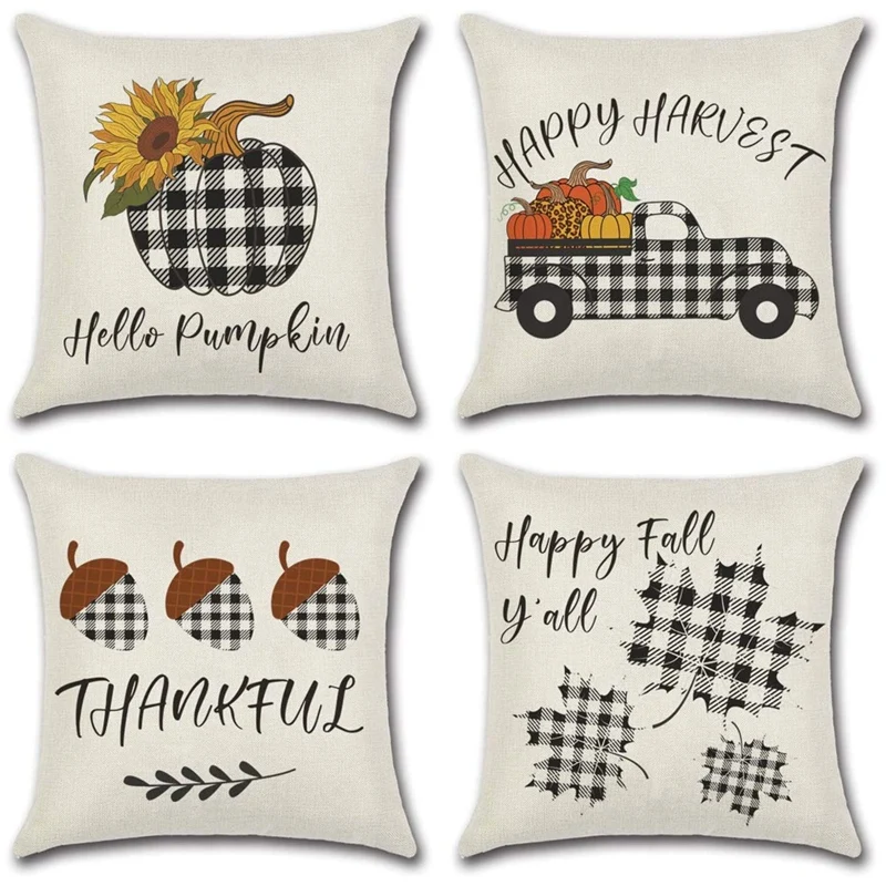 

Thanksgiving Decorations For Home,Buffalo Checked Plaids Fall Pillow Covers,Pumpkin Farmhouse Throw Pillowcase
