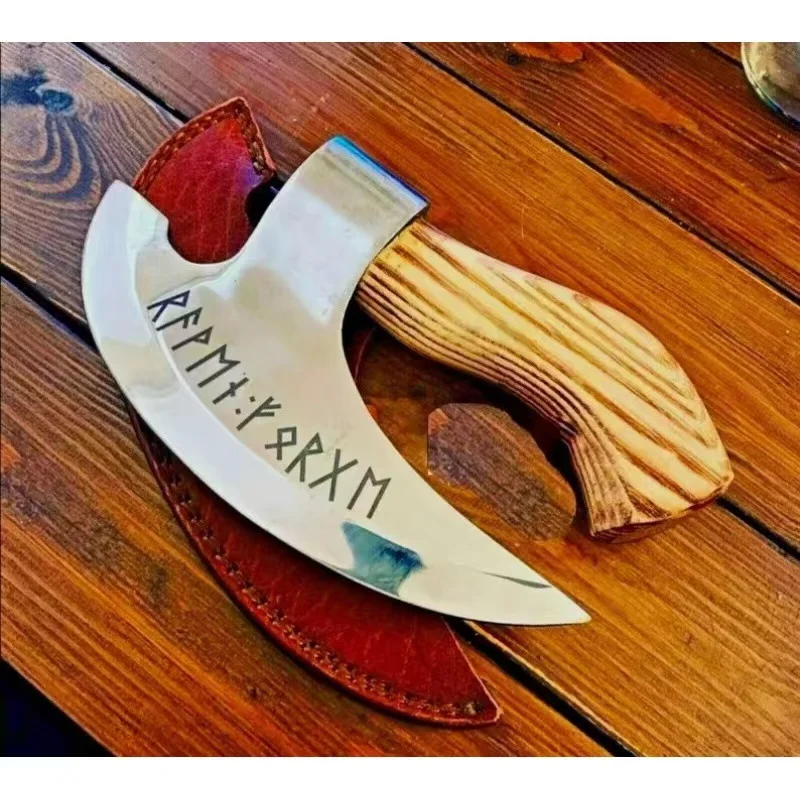 

2023 топор для пиццы ручной работы лезвие из нержавеющей стали с деревянной рукояткой нож для резки фруктов пирога салата кухонные аксессуары