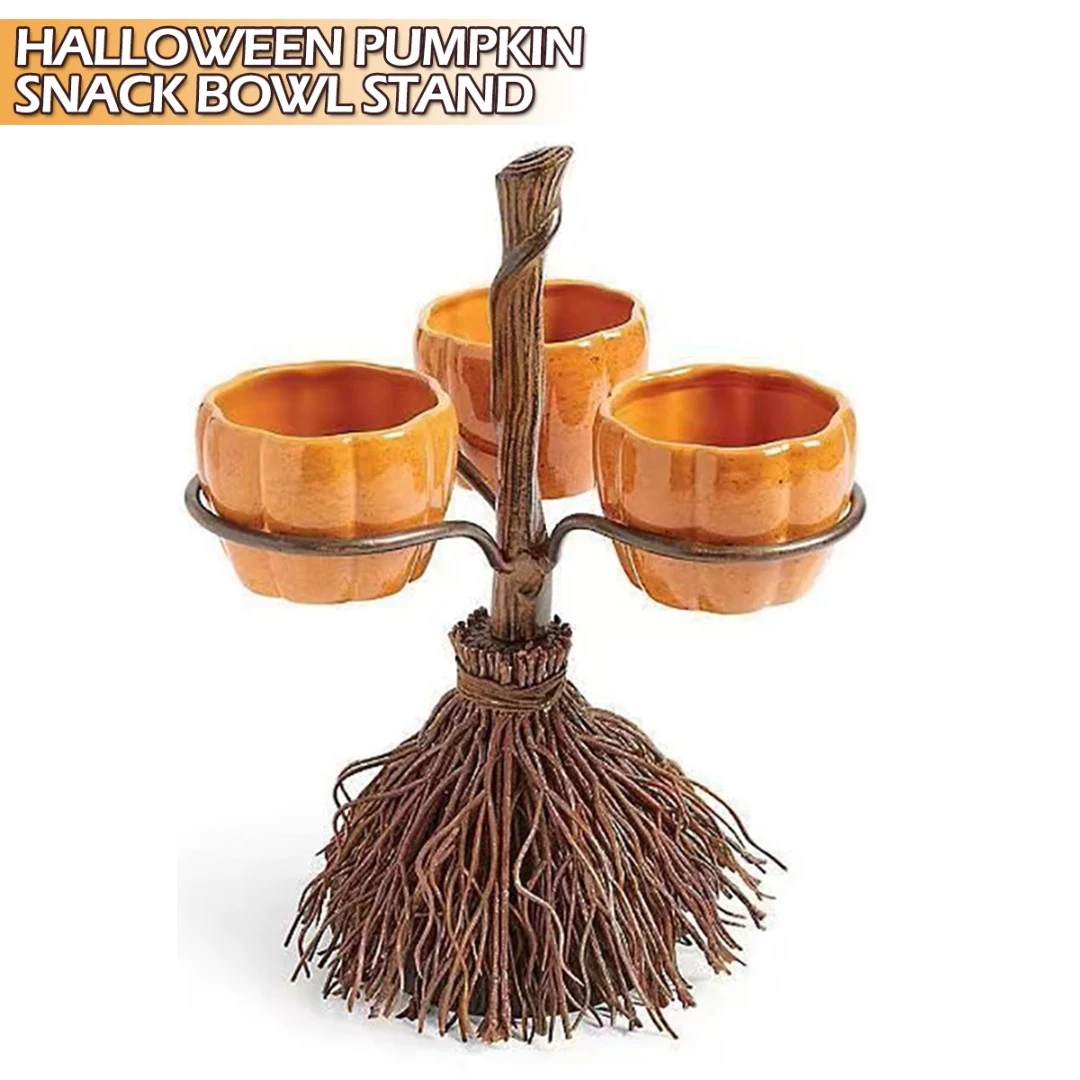 Halloween Pumpkin Snack Bowl Stand Set Collapsible Party Trays Candy Dessert Fruits Holder Bowl Kitchen Parties DIY Decoration