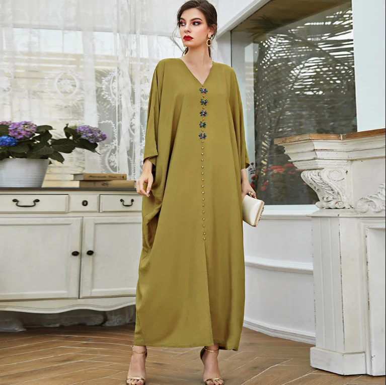 new Robe Satin Longue Femme Batwing Abaya Kaftan Arabic Muslim Long Maxi Dress Summer African Dresses For Women Clothing