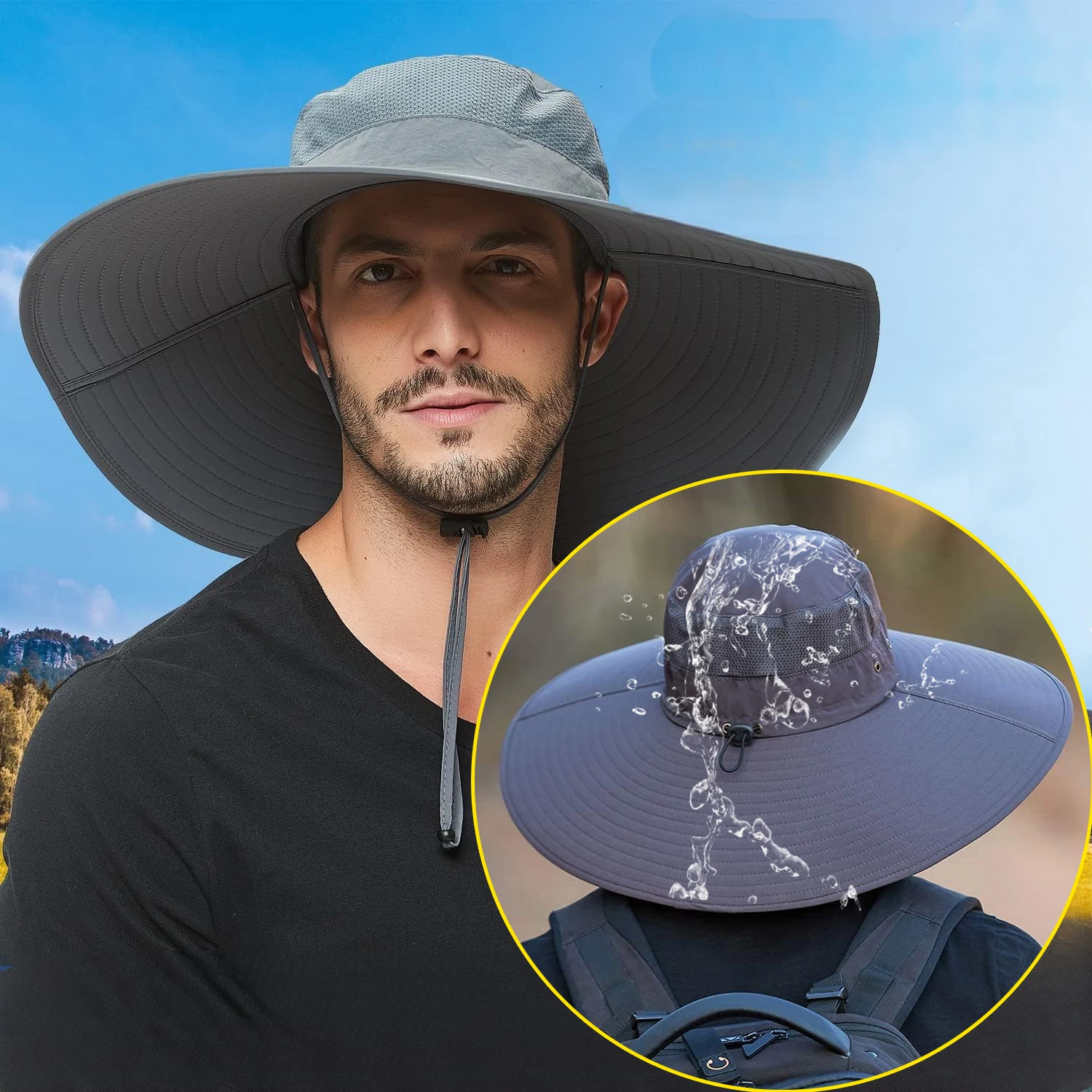 

Hot Men's 15CM Big Wide Brim Fisherman Hat Outdoor Waterproof Sun Hat Mountaineering Cap Fashion Panama Hat Fishing Hats Unisex