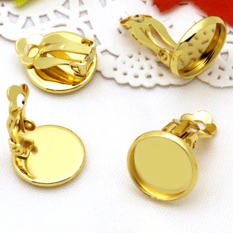 

10pcs 10mm 12mm 14mm 16mm No Fade Women's Ear Clip Blanks DIY Jewelry Bezel Base Setting Tray for Cabochons Earring GOLD-PLATED
