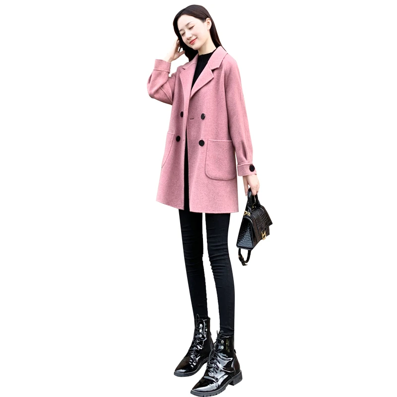 

Модное шерстяное пальто для женщин, Осень-зима, Высококачественная двубортная свободная деловая шерстяная куртка средней длины, Женское пальто, H876