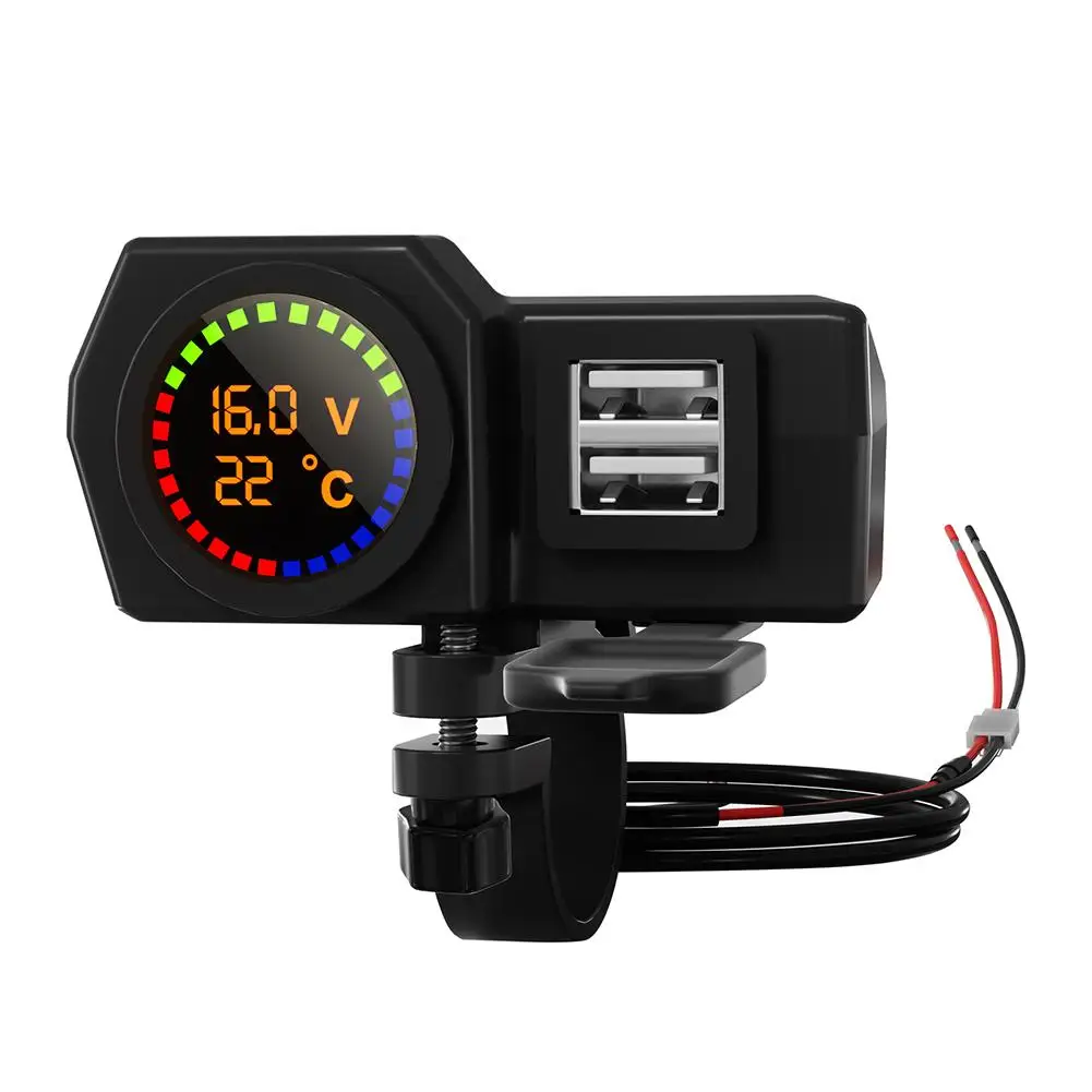 

1-to-3 Motorcycle Charger Voltage Temperature Digital Display Dual Usb Mobile Phone Charger Car Charging Adapter
