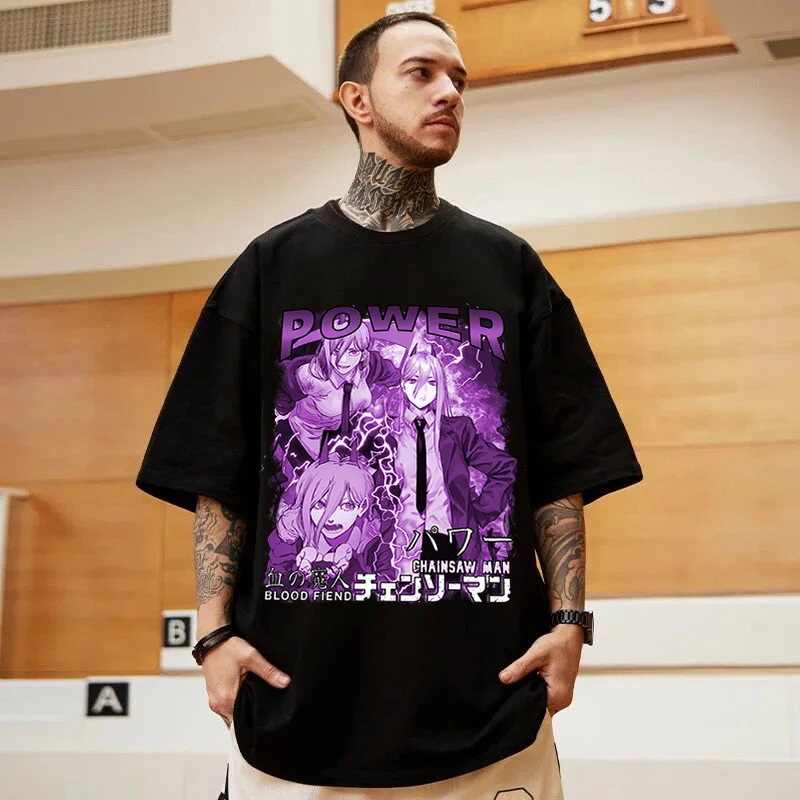 

100% Cotton T-shirts Unisex Power Shirt Chainsaw Man Tshirts Japanese Manga Anime Denji Aki Makima Chainsaw Man Power Tshirt