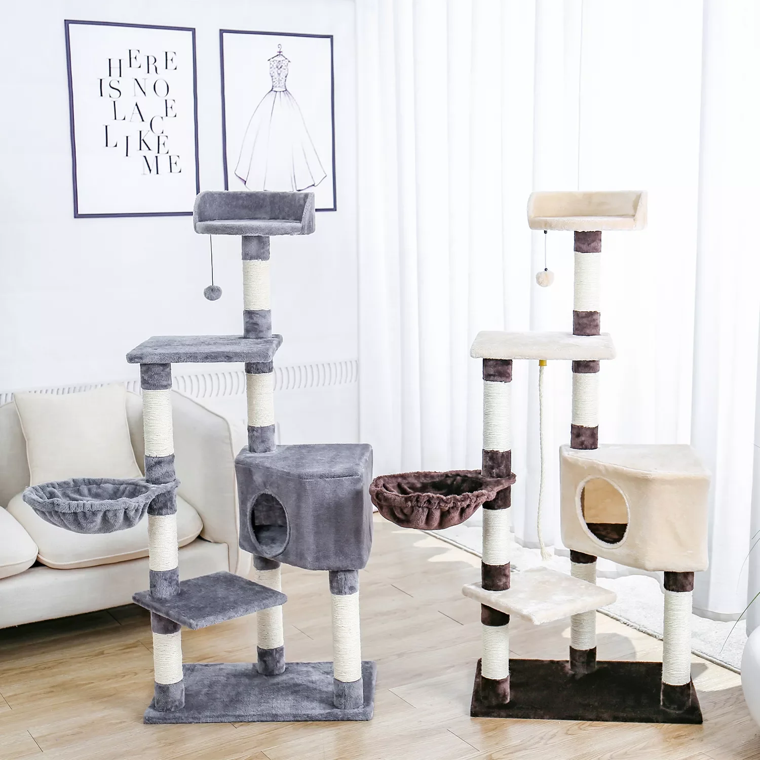 

Luxury Cat climbing frame Tree with Sisal-Covered Scratching Posts Cat Tower Furniture Kitty Activity Center Kitten Play House