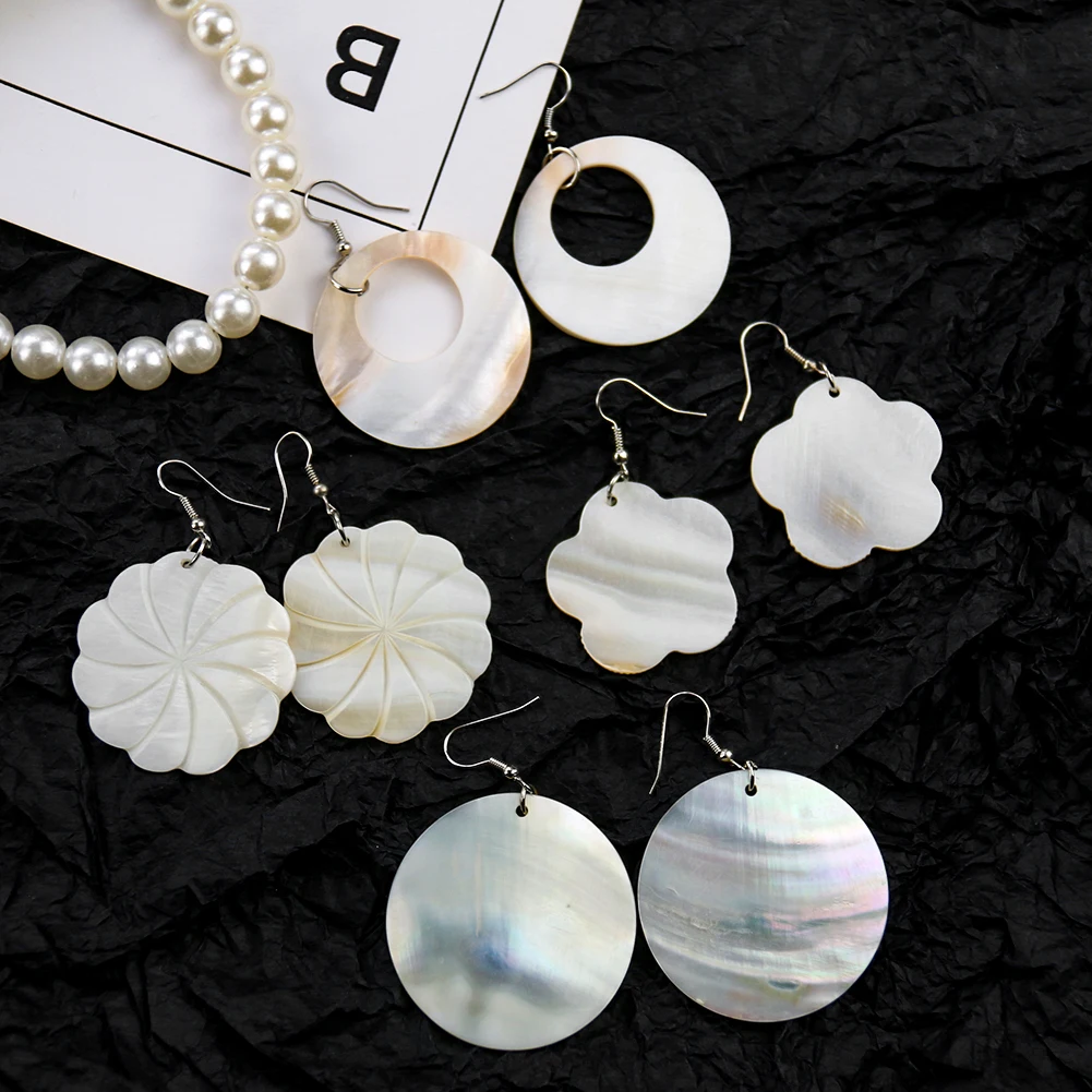 Design Natural Abalone Sea Shell Hollow Round Earring Waterdrop Flower Mother of Pearl White Black MOP Silk Dress Woman Jewelry