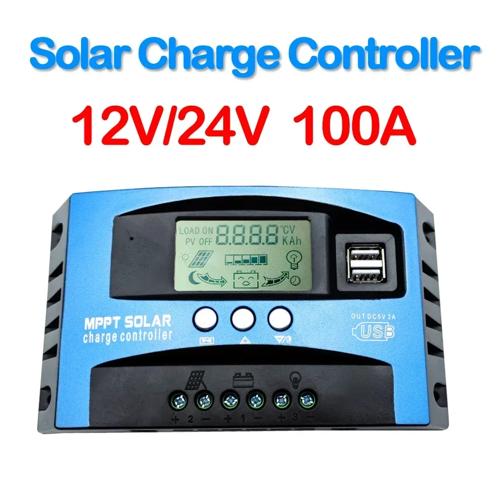 Фото MPPT 30A 40A 50A 60A 80A 100A Контроллер заряда солнечной батареи DC 12V 24V ЖК-дисплей AUTO Dual USB Контроллер заряда и разряда солнечной энергии №1