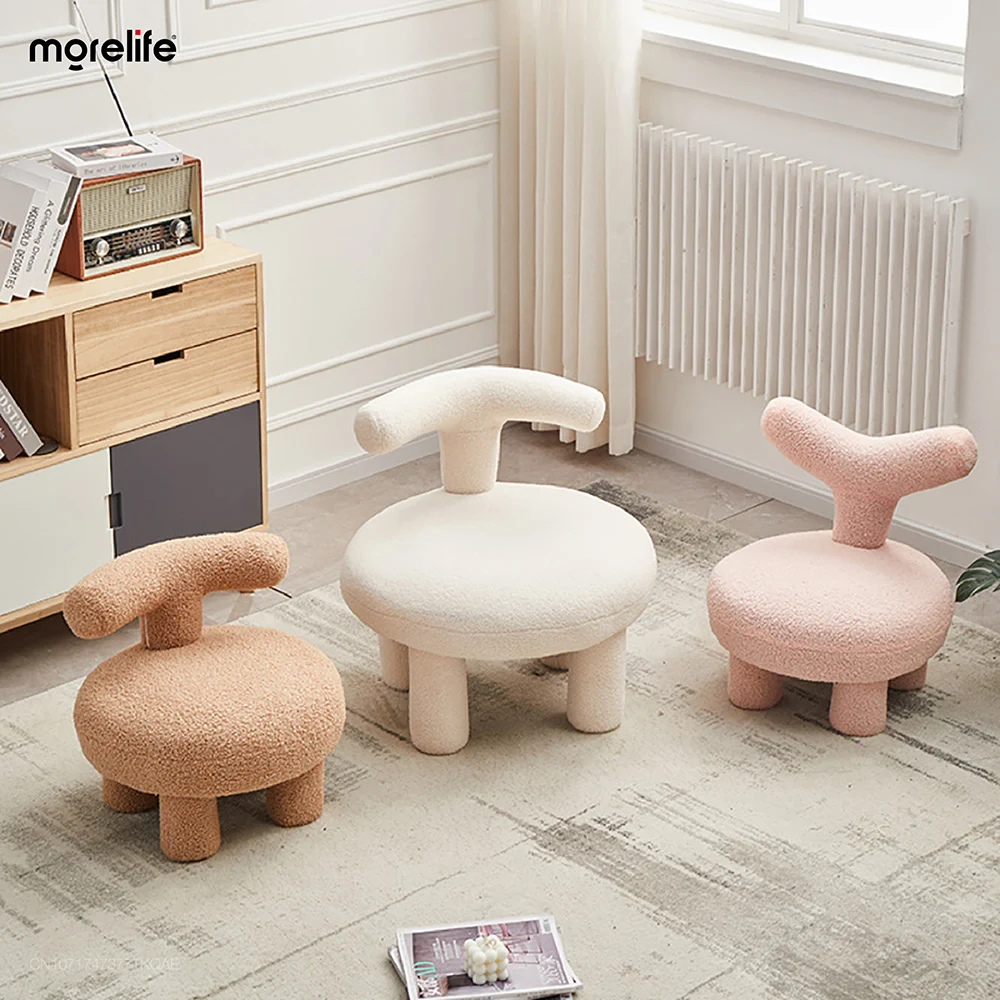 

Nordic Lamb Velvet Small Sofa Chair Lamb stool low stool footstool Dismantling and Washing Shoe Stool Minimalist Design Stool
