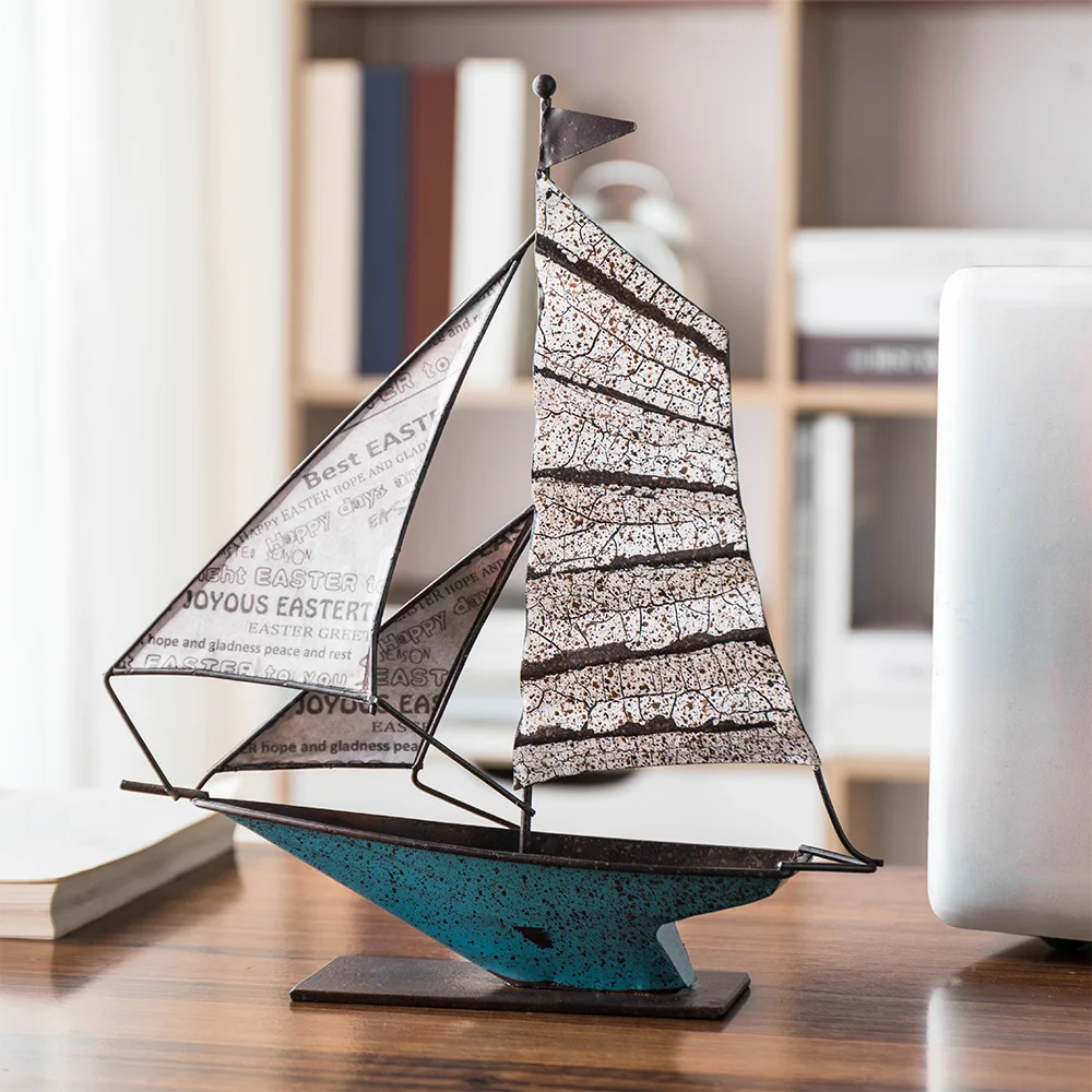 

Modern Sailboat Model Ornaments Wrought iron Retro Home Decor Accessories Creative Mediterranean Style Accessory for Living Room