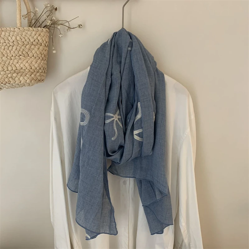 Осень-зима 2024 хлопковая тонкая шаль с бантом однотонная простой художественный