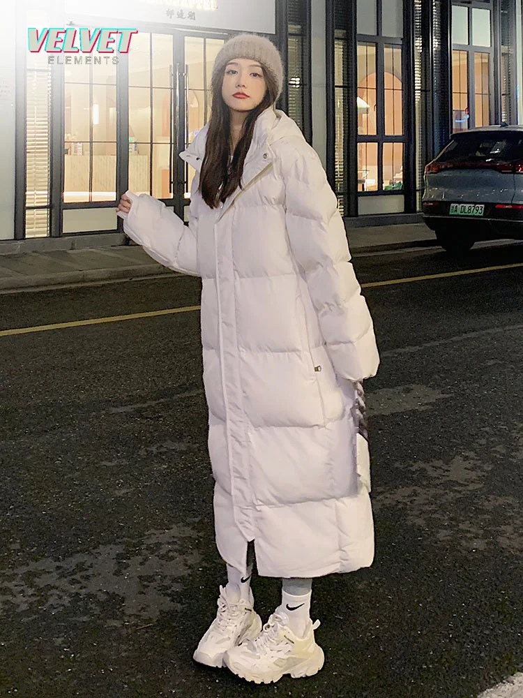 VE 2023 New Solid Color Long Straight Winter Coat Casual Women Parkas Clothes Hooded Stylish Winter Jacket Female Outerwear
