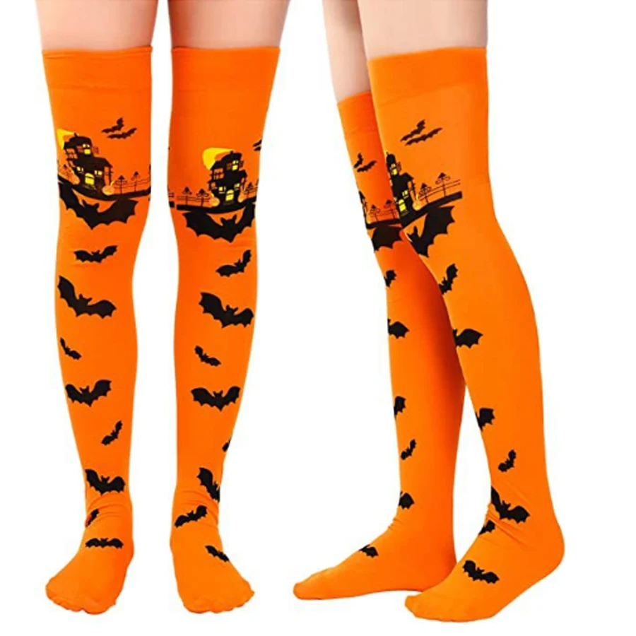 

Halloween Knee Length Socks Bat Spider Web Bloody Stocking Ball Makeup Costume Happy Halloween Day Ghost Festival Party Decor