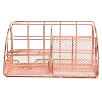 rose gold desk organizer for women all in one mesh office supplies desk accessories features 5 compartments