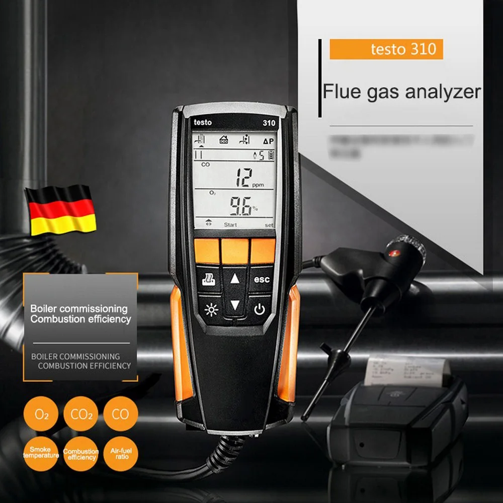 

Testo 310 Flue Gas Detector Set with Printer O2 CO CO2 Meter flammable gas Analyzer High precision Digital Air Quality Monitor