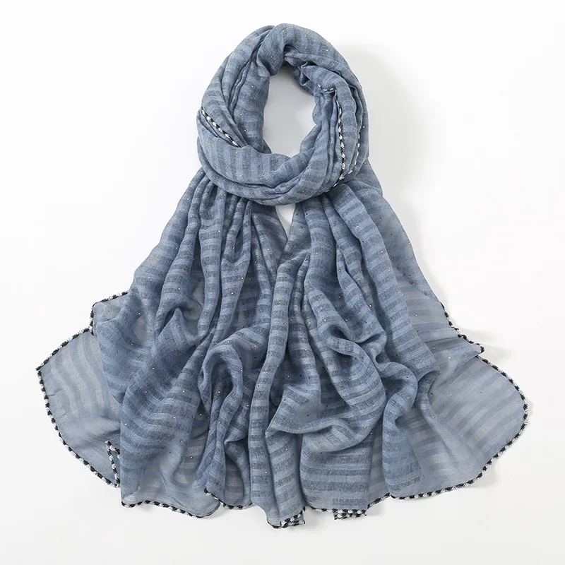 

Fashion Striped Line Diamond Polyester Thin Shawls Scarf Lady High Quality Beach Stole Luxury Floral Chain Wraps and Hijabs 2023