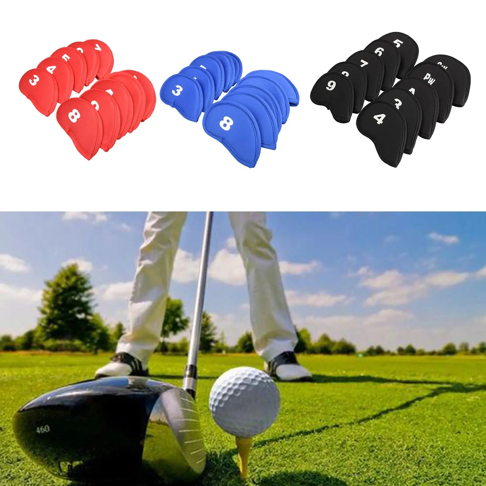 10Pieces Golf Covers Thicken Club Kopfbedeckung 3 7 8 9 A Sw Pw