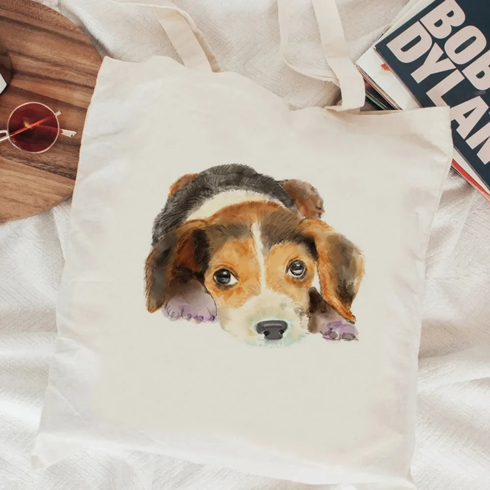 Фото Сумка для покупок Beagle, Холщовая Сумка-тоут, многоразовая сумка, сумка-тоут, сумка-шоппер №2