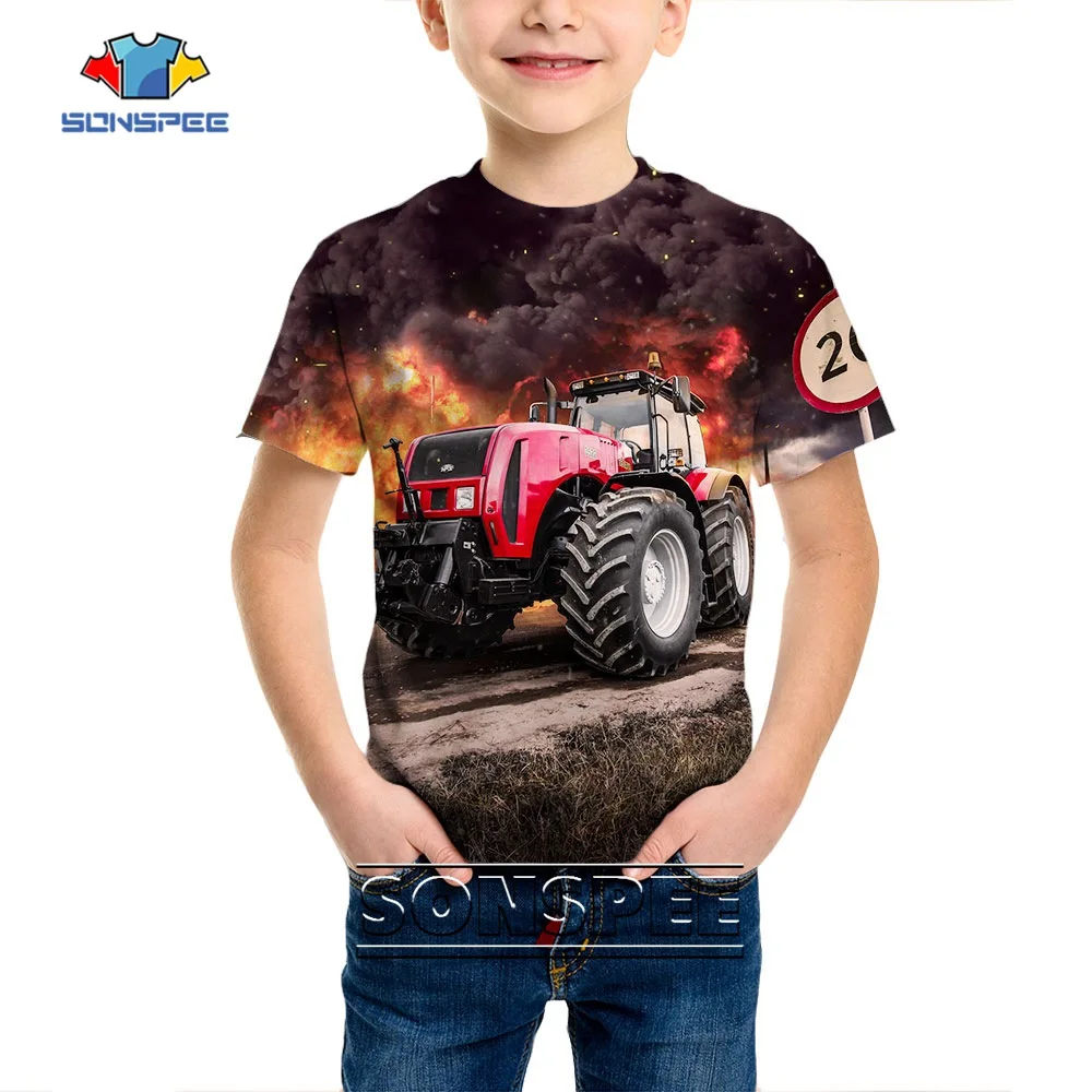 

SONSPEE Summer New Punk Retro Mechanical 3D Print Child T-shirt O-neck Hip Hop Clothing Kids Child Top Car Motor Shirts Pullover