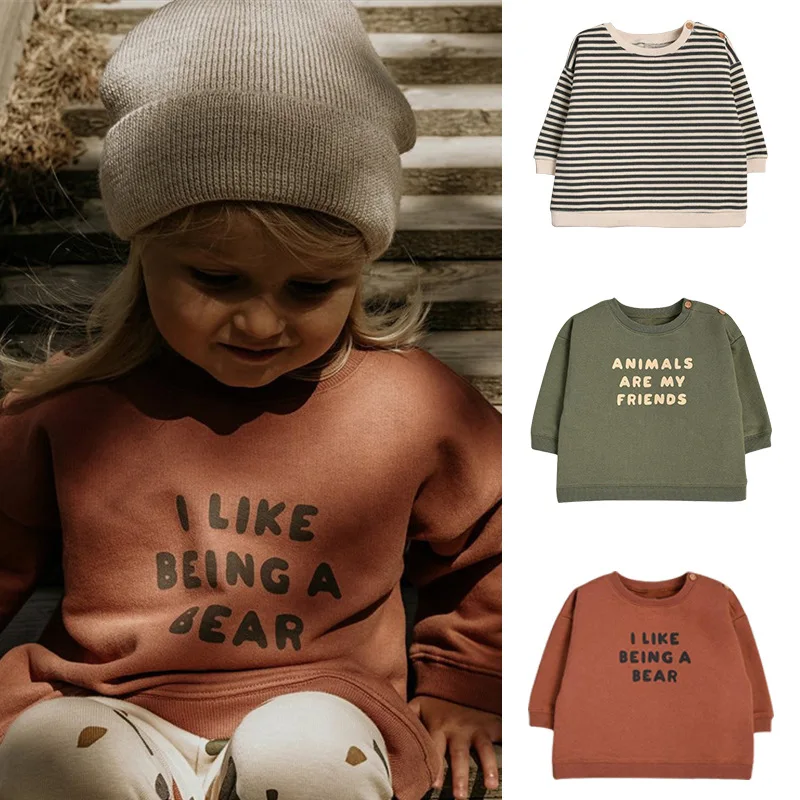 

Spring Baby Casual Sports Versatile Letter Round Neck Pullover