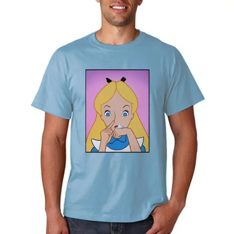 

Summer T Shirt Alice In Wonderland Snorting Coke Casual Cotton O-Neck Broadcloth Short