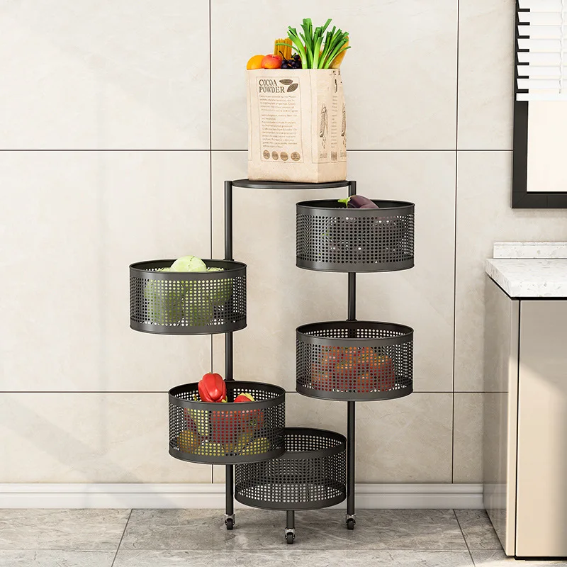 

Multi-layer Kitchen Organizer Shelf Multi-functional Round Fruit and Vegetable Basket Shelf Floor-mounted Snack Storage Shelves