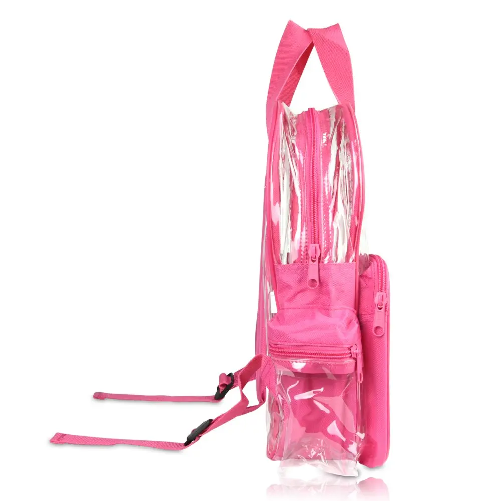 Small Clear Backpack Transparent PVC Security Security School Bag in Hot Pink