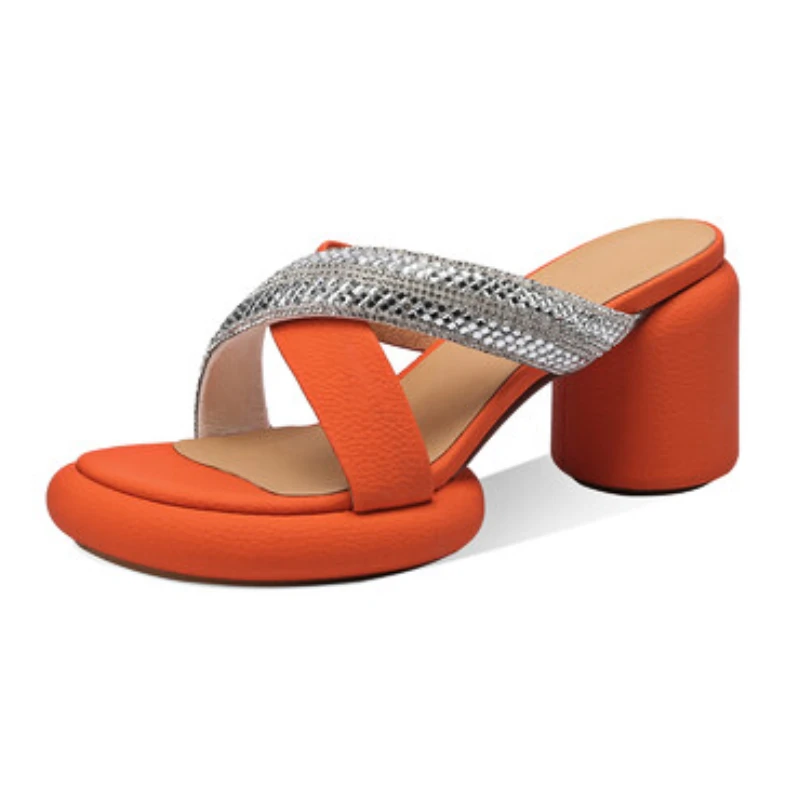 

Women's Slippers 2023 Summer Brand New Fashion Thick-soled Rhinestone Sandals Women High Heels Sexy Waterproof Platform Sandals