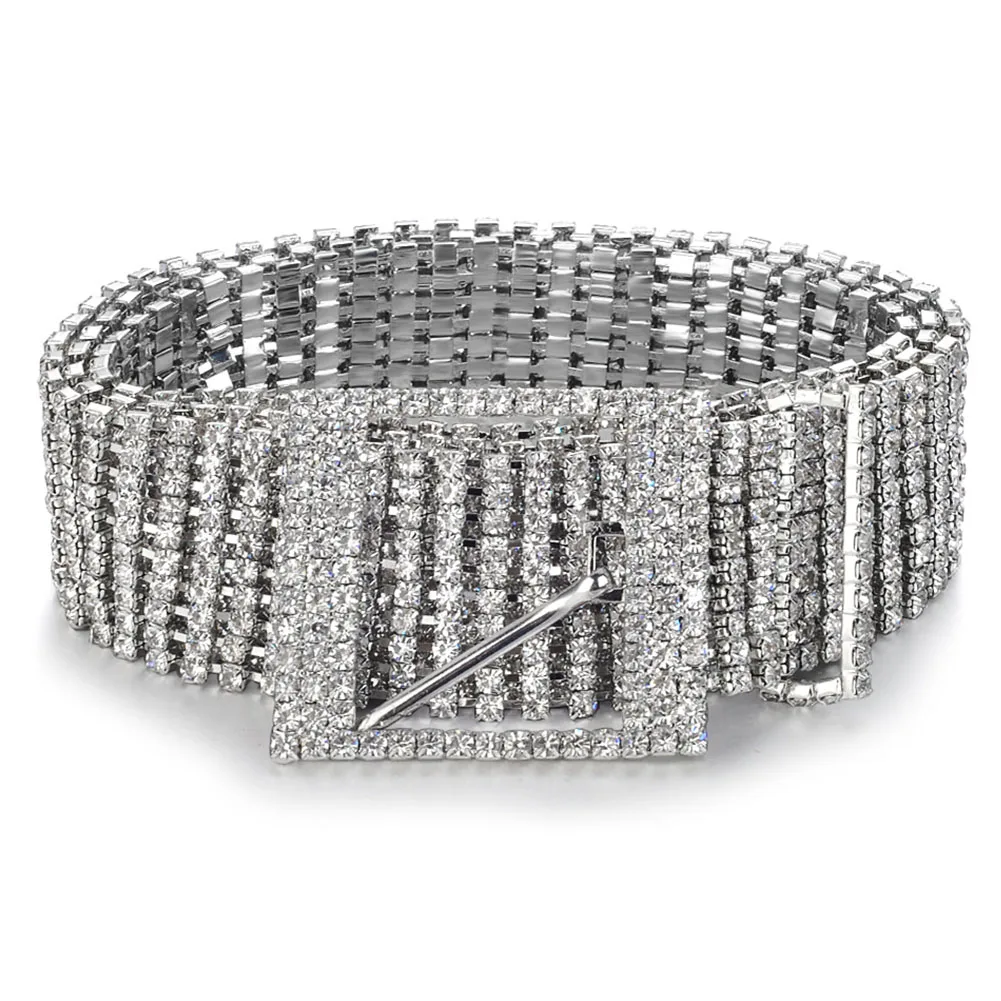 

Luxury Rhinestone Inlaid Full Women Shiny Waistband Belt High Quality Sexy Crystal Diamond Match All Needle Buckle Waist Chain