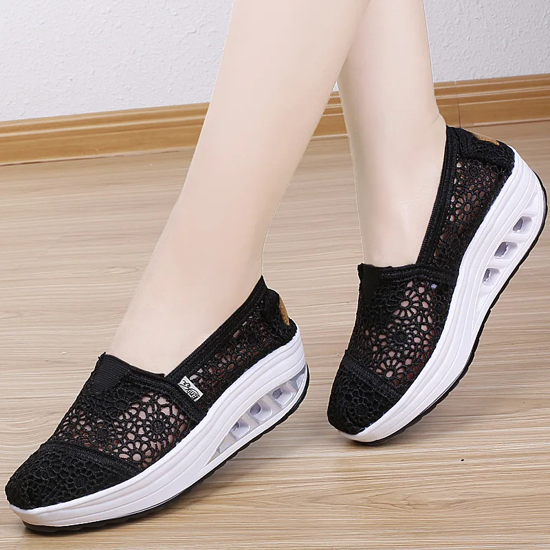 

2022 Summer New Women Platform Shoes Woman Vulcanize Shoes Low-cut Lace Fretwork Heels Non-slip Breathable Luxury Brand Design