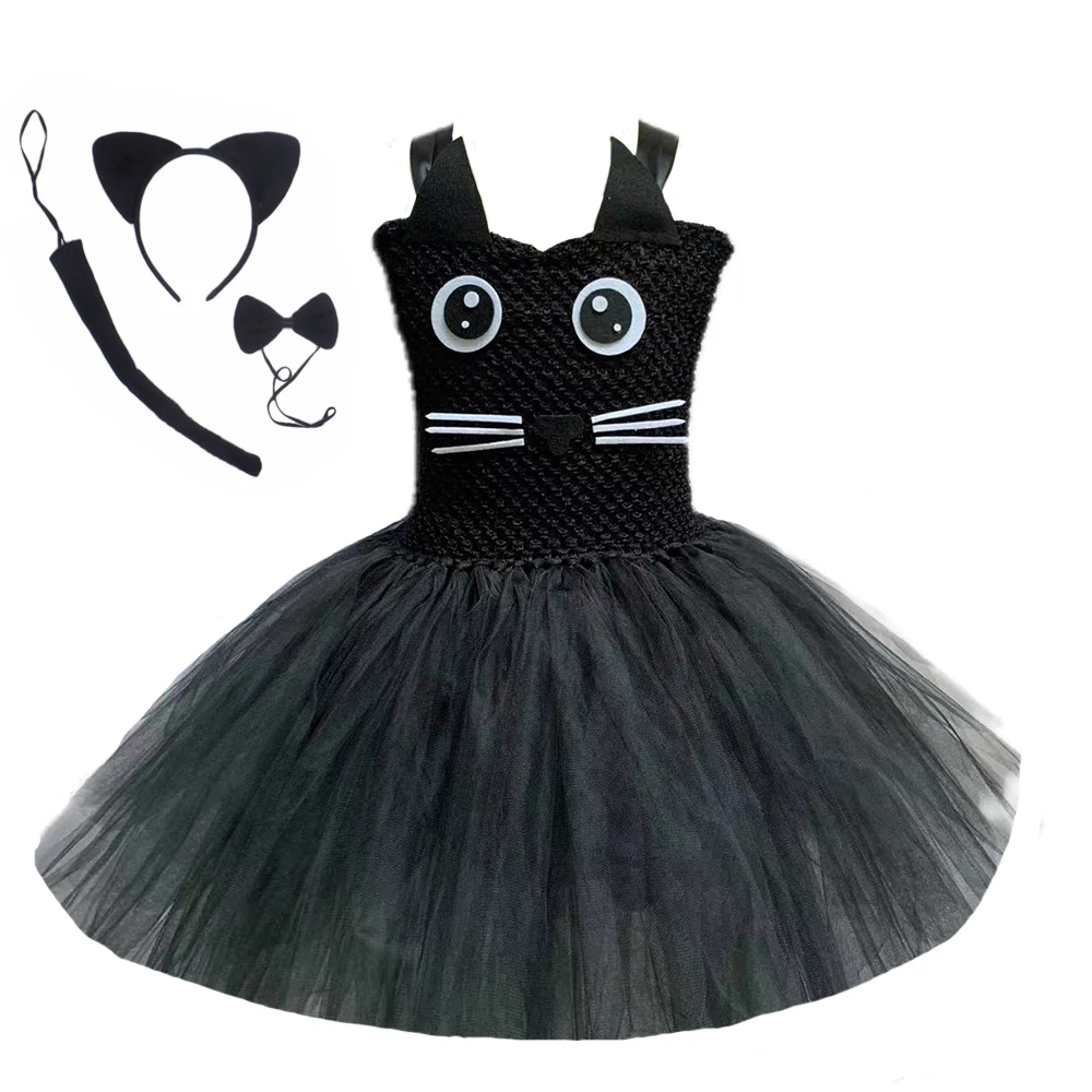 

Платье-пачка с черной кошкой для маленьких девочек, карнавальные костюмы на Хэллоуин, наряд для косплея с животными, одежда для дня рождения