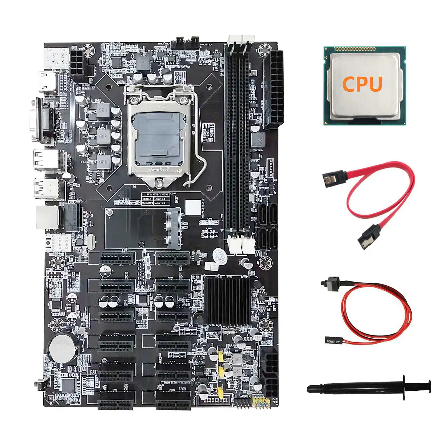 B75 ETH Mining Motherboard 12 PCIE+Random CPU+SATA Cable+Switch Cable+Thermal Grease LGA1155 B75 BTC Miner Motherboard