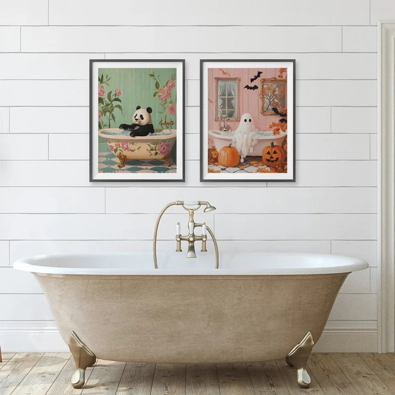 Купание животных на винтажной ванне панда какаду овцы постеры и принты печать