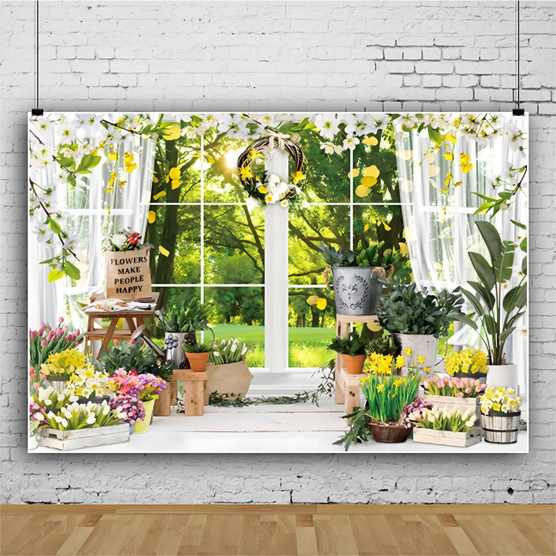 

Laeacco фон для фотосъемки с изображением весеннего сада, подоконника, цветов, травы, леса, природного пейзажа, Портрет ребенка на день рождения