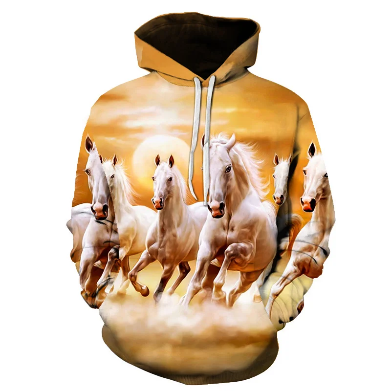New 3D Kids Boy Girl Unisex Child Hoodies Printed Sweatshirt Horse Animal Pattern Pullover Fashion Casual Men Women Hoodie Tops