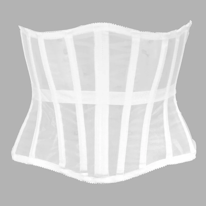 

25CM Height Corset Mesh Transparent Lace Bustier Underbust Fish Boned Slimming Cincher Girdle Outfit White Women's corset Tops